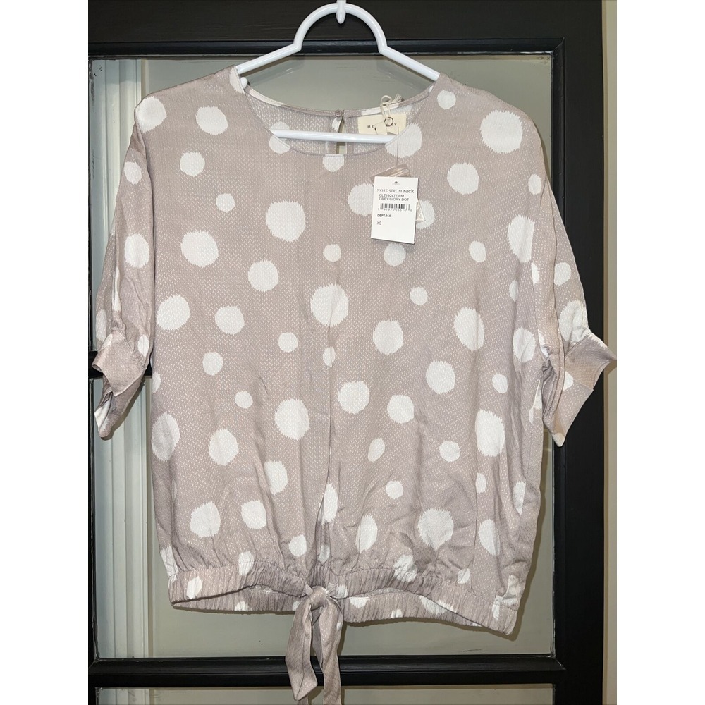 NWT Anthropologie Melloday Nordstrom Blush Nude & White Polka Dot Blouse XS
